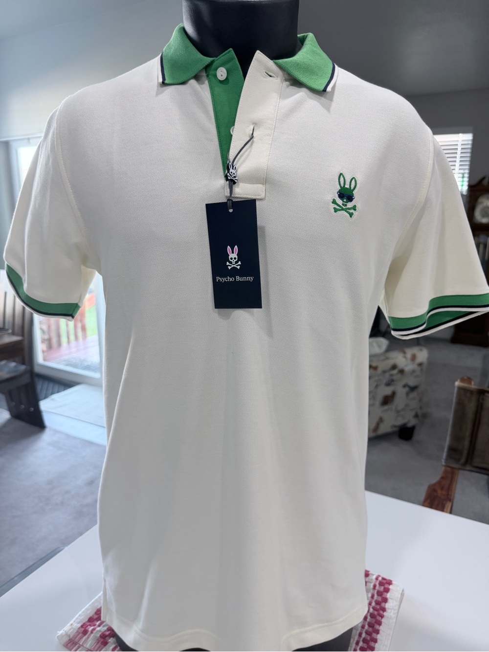 Psycho Bunny White Polo with Green Trim